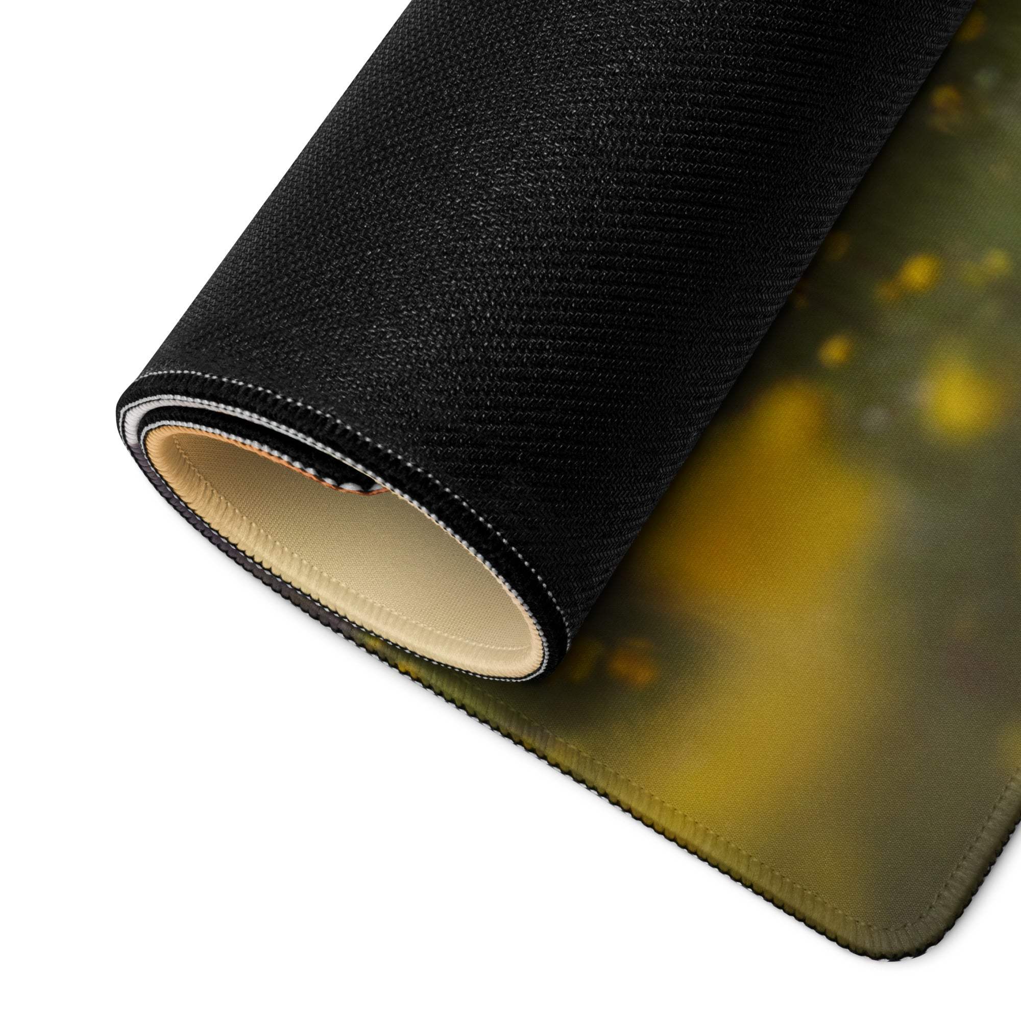 Black textured Epic Sunset Field gaming mouse pad with yellow green gradient