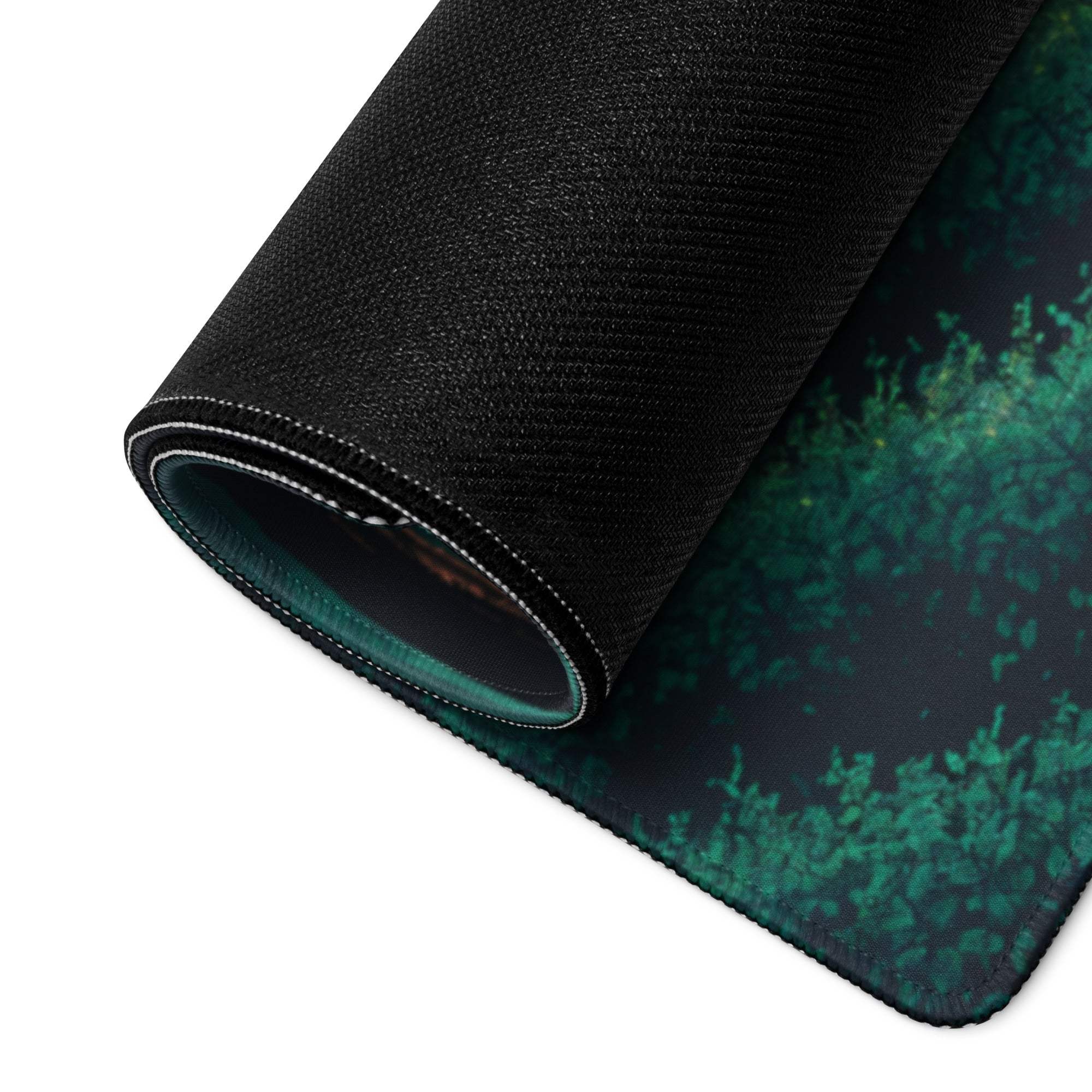 Black textured gaming mousepad with green forest design and Epic Forest split tone gradient