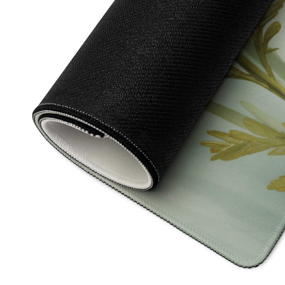 Rolled-up Floral Poppy large gaming mouse pad with leaf patterns