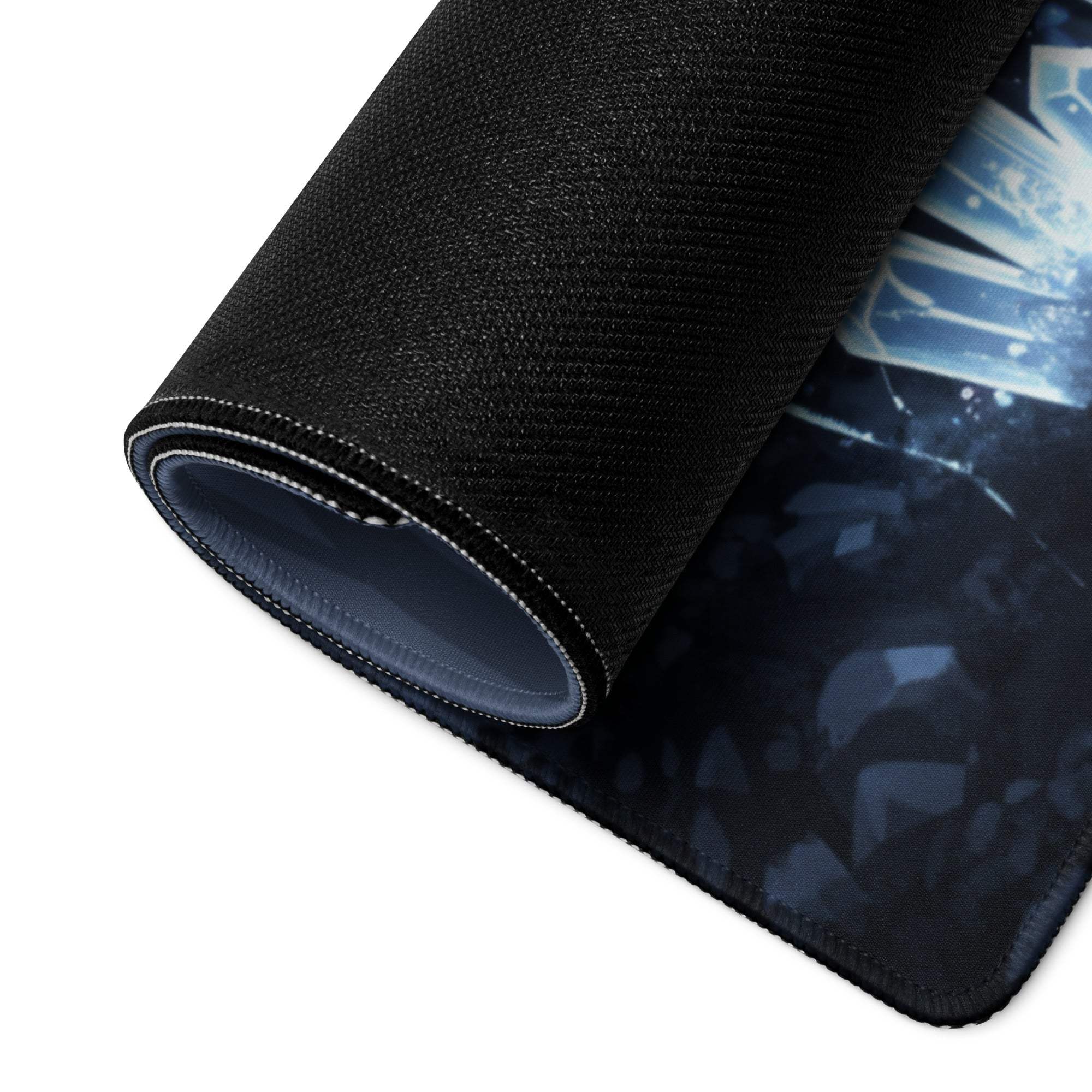 Black textured Mystic Forest Blue Night gaming mousepad with crystalline design
