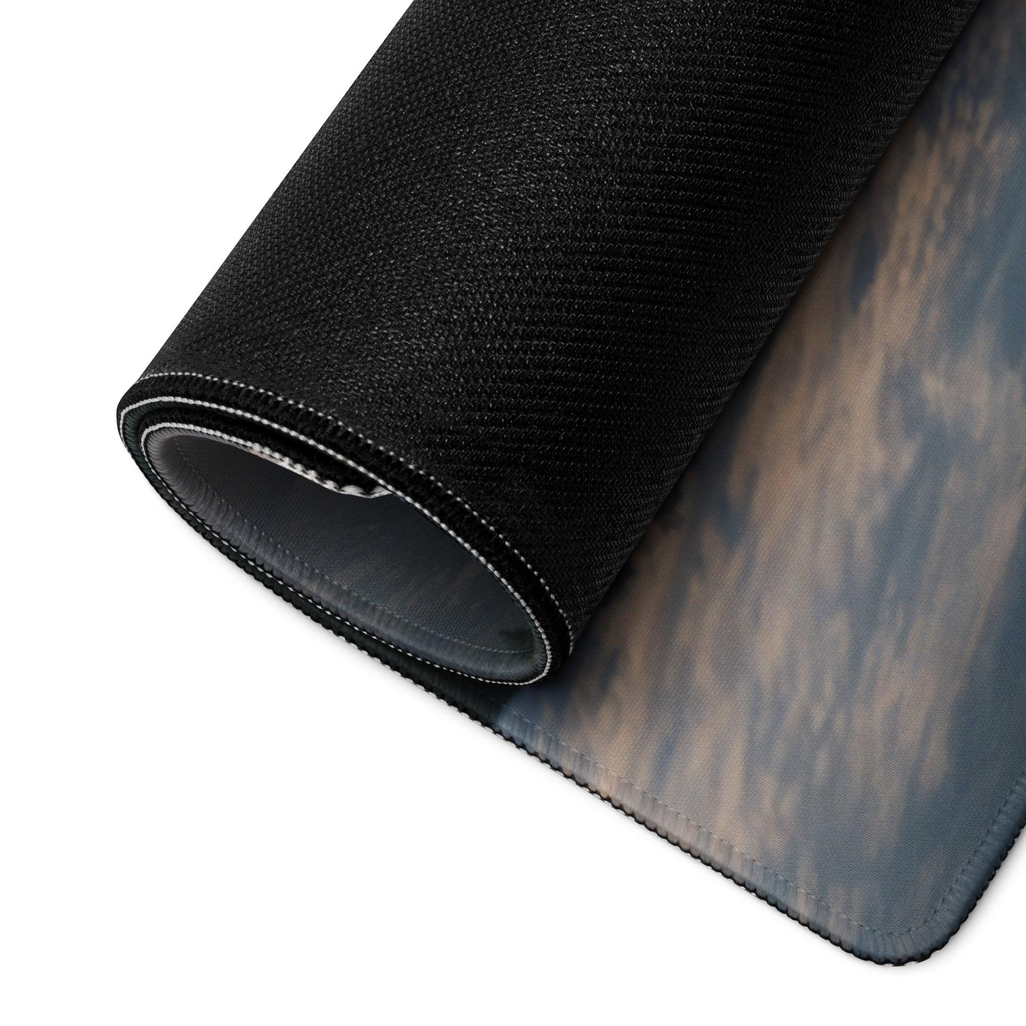Black textured Calm Forest Lake gaming mousepad with blue-gray gradient