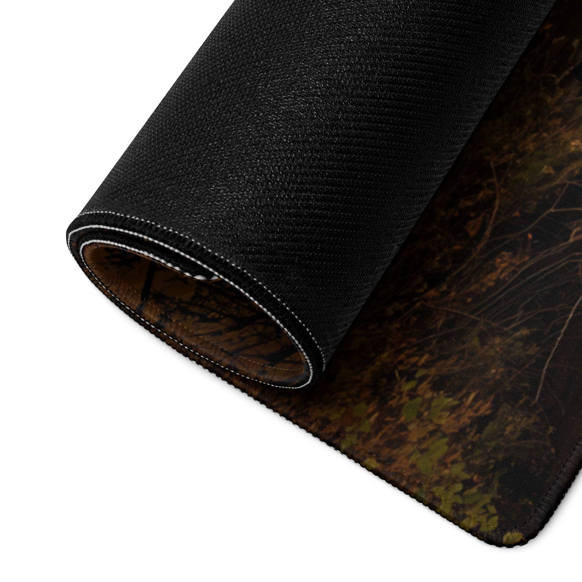 Black camo textured mousepad with earthy brown green tones