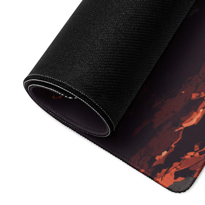 Black gaming mousepad with orange-red autumn forest backpacker design