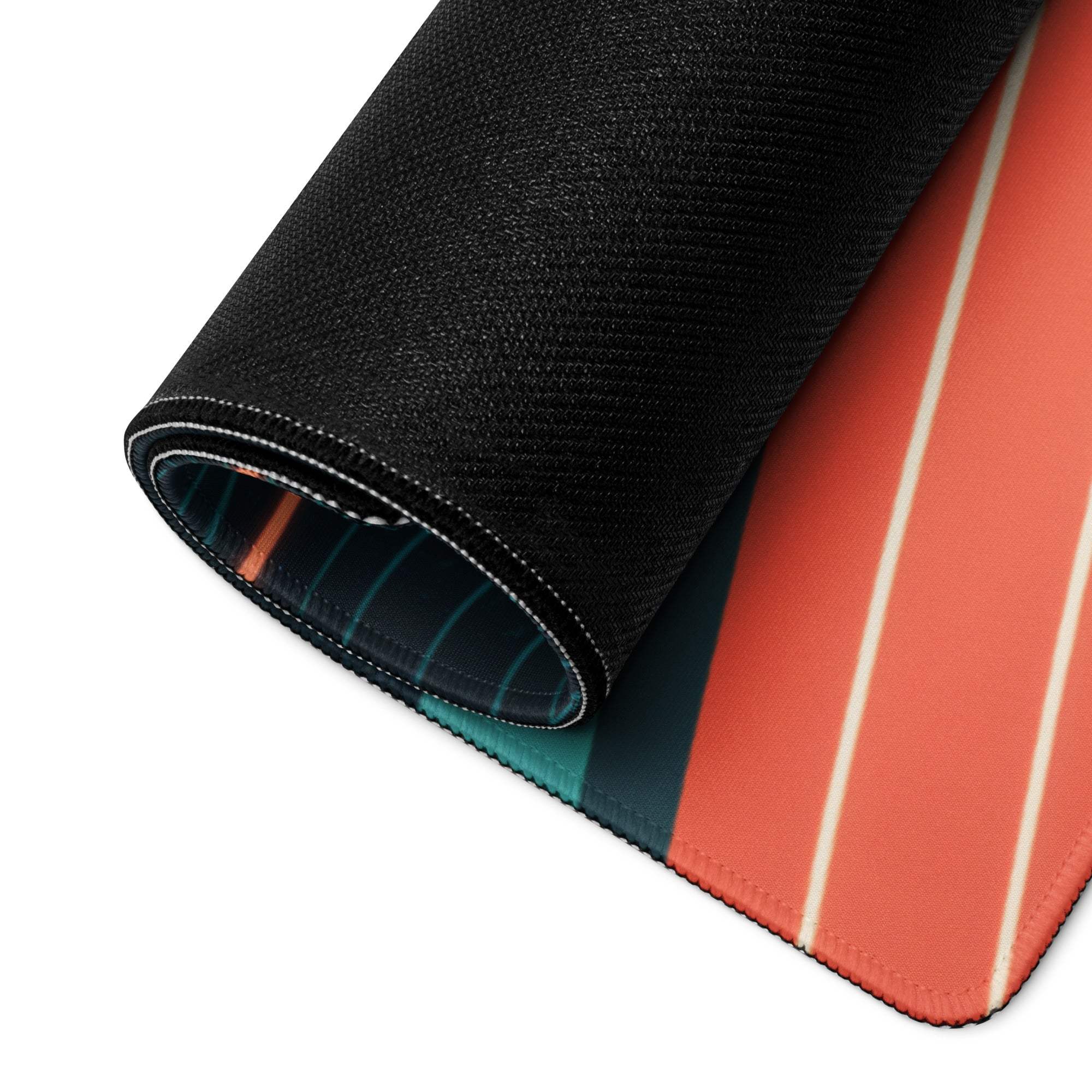 Rolled-up artistic bird cosmic night sky teal coral gaming mouse pad
