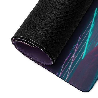 Neon Vaporwave Sunset Palms large gaming mouse pad with teal purple pink lines