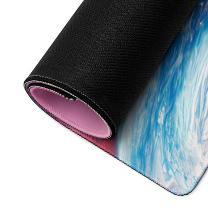 Rolled-up cosmic space gaming mouse pad with ocean wave design