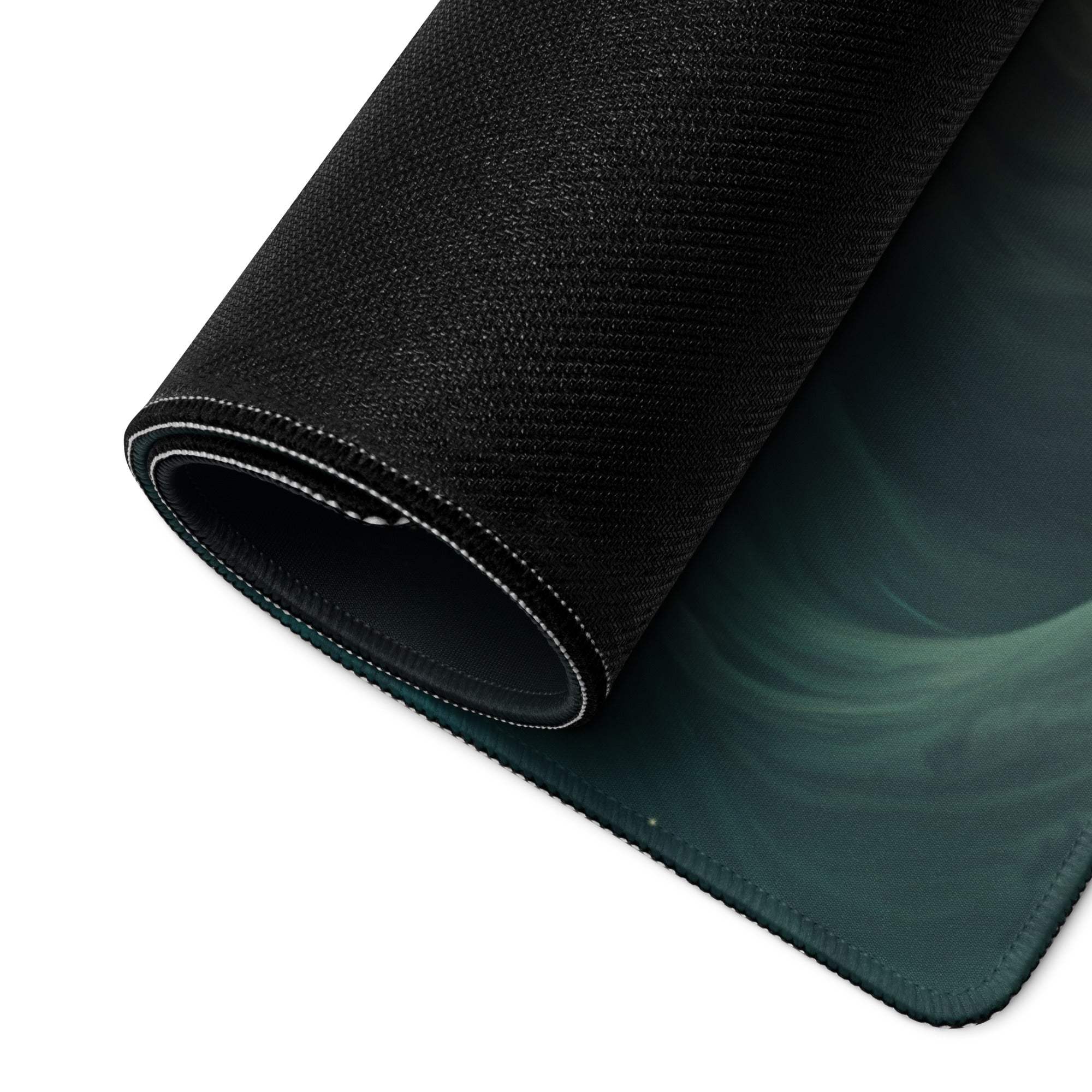 Black textured Epic Cosmic Swirl mousepad with dark green gradient
