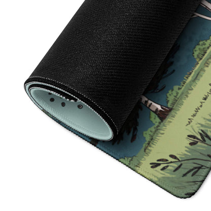 Artistic forest landscape large gaming mouse pad with teal green scene