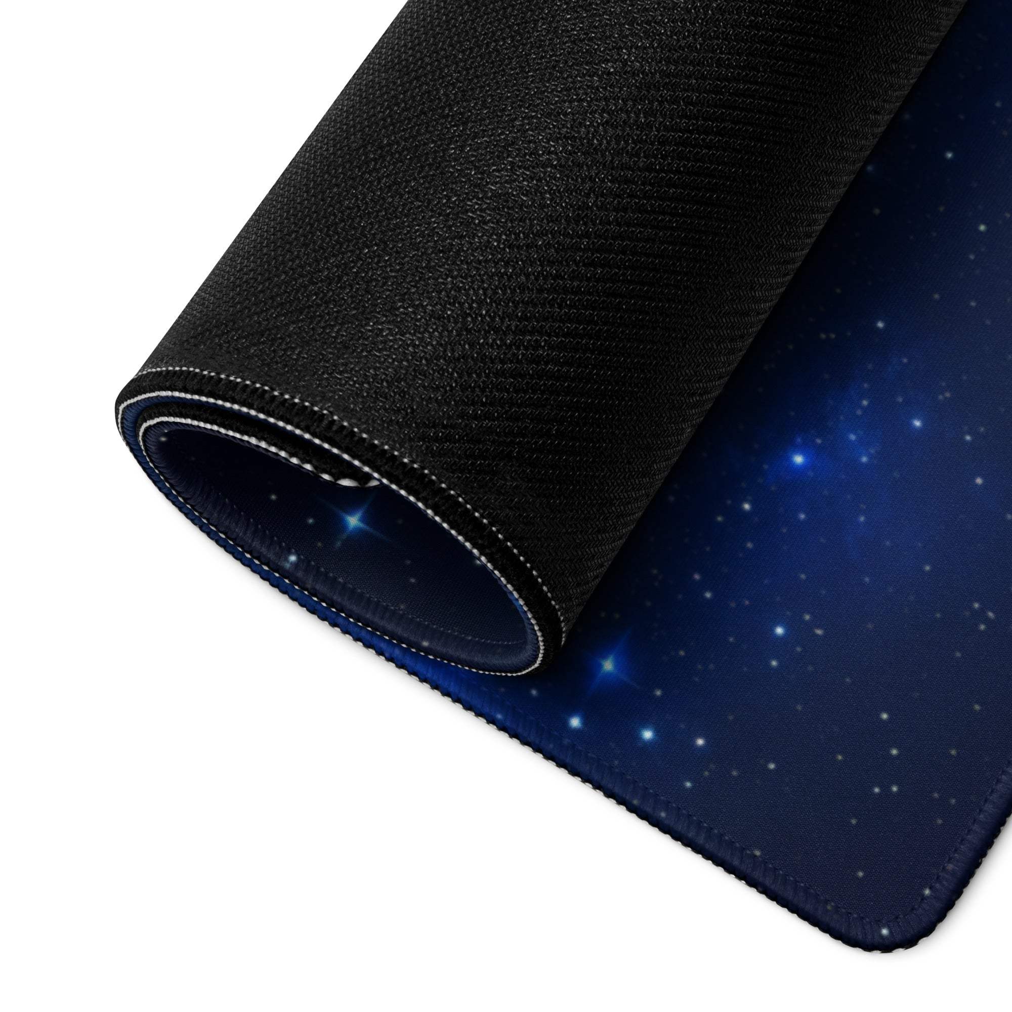 Black textured starry night sky mousepad with cosmic blue galaxy design