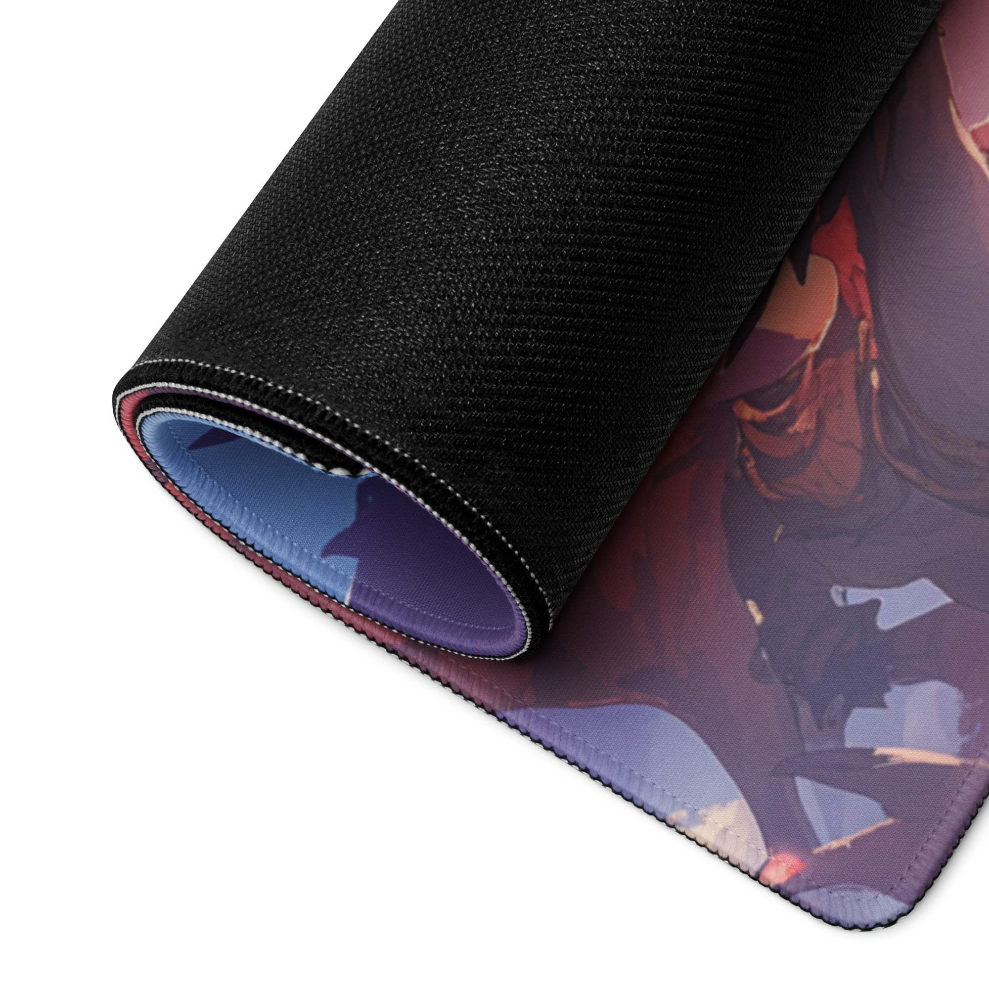 Black textured gaming mousepad with epic fantasy dragons battle artwork