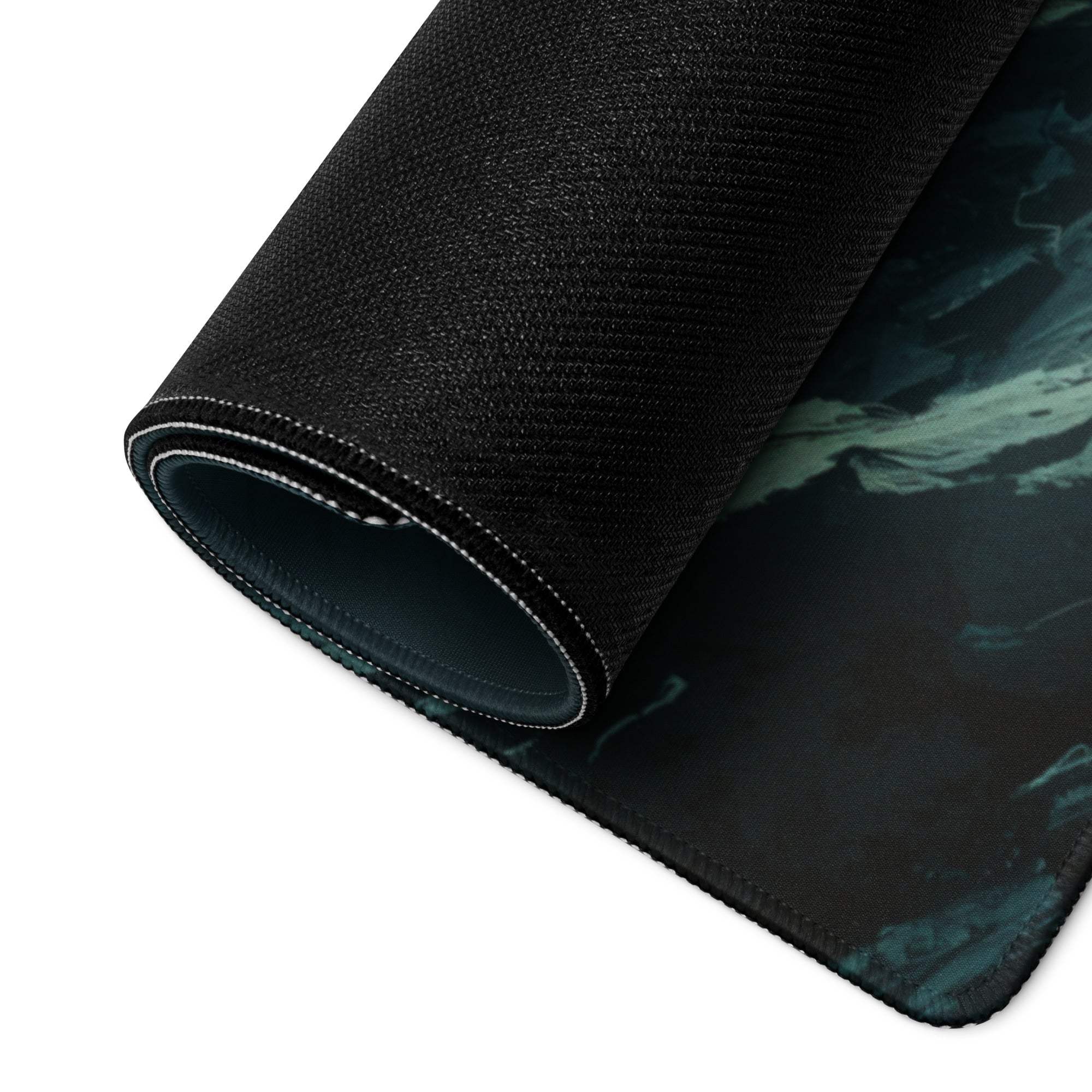Black textured mousepad with dark green marble pattern surface