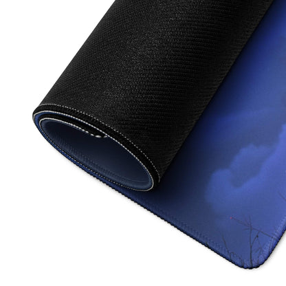 Black textured mousepad with blue gradient night sky, stitched edges