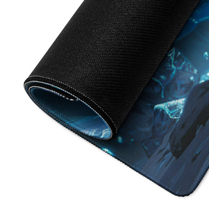 Epic Ice Dragon fantasy gaming mouse pad with black texture and blue design
