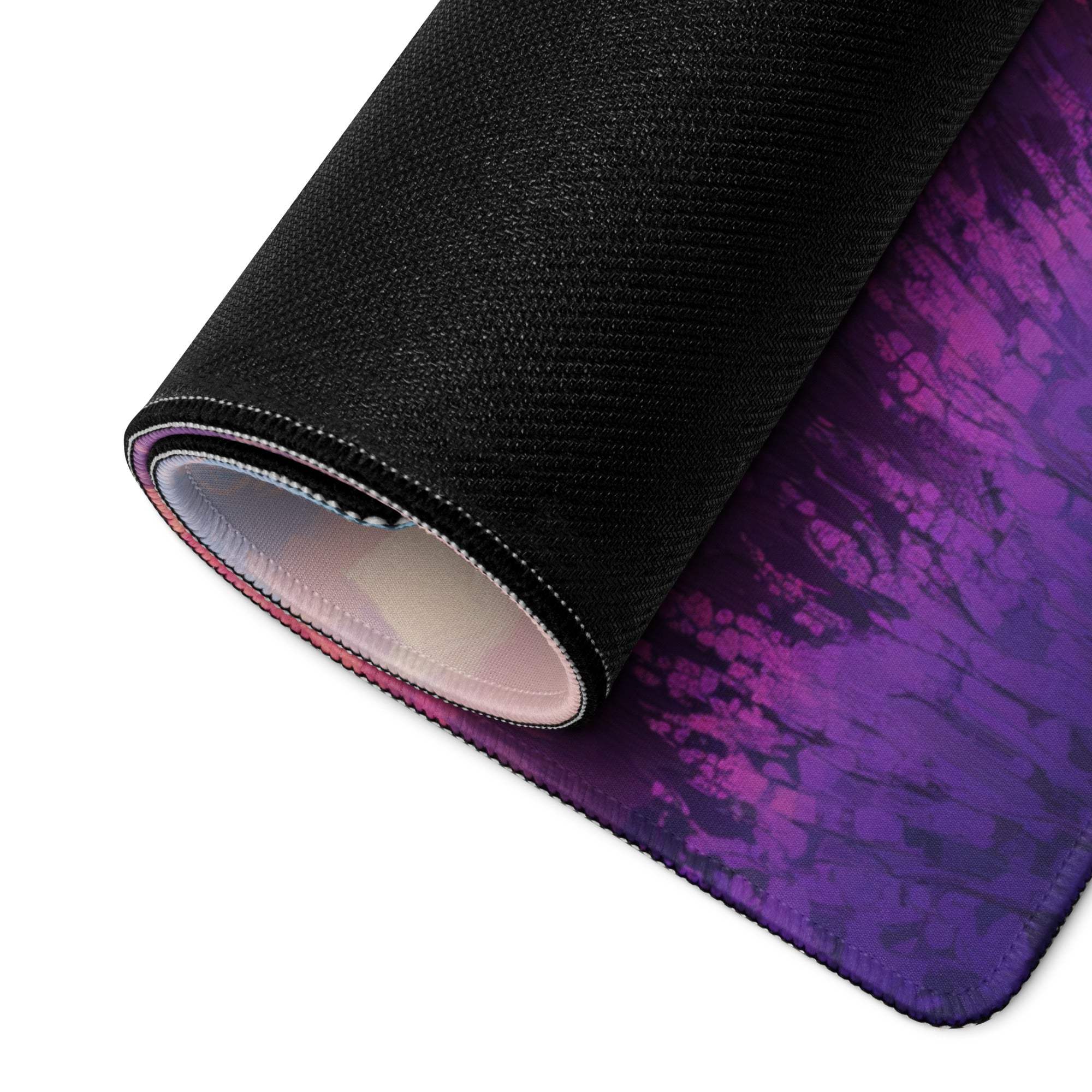 Rolled-up Pastel Landscape lavender fields sunset gaming mouse pad back side