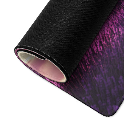 Purple Lavender Field gaming mouse pad rolled up with stitched edges