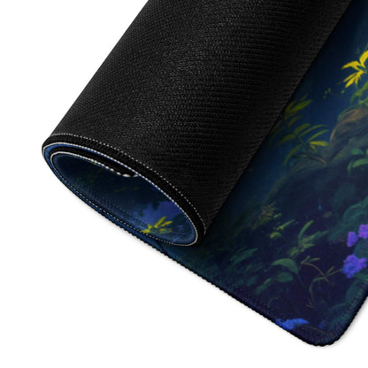 Epic Forest Dawn large gaming mousepad with glowing yellow purple flowers