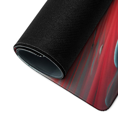 Black red textured gaming mousepad with bold red barn landscape design