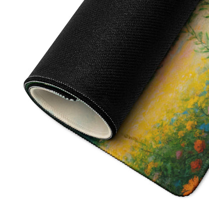 Rolled-up Impressionist Landscape gaming mouse pad with colorful wildflowers