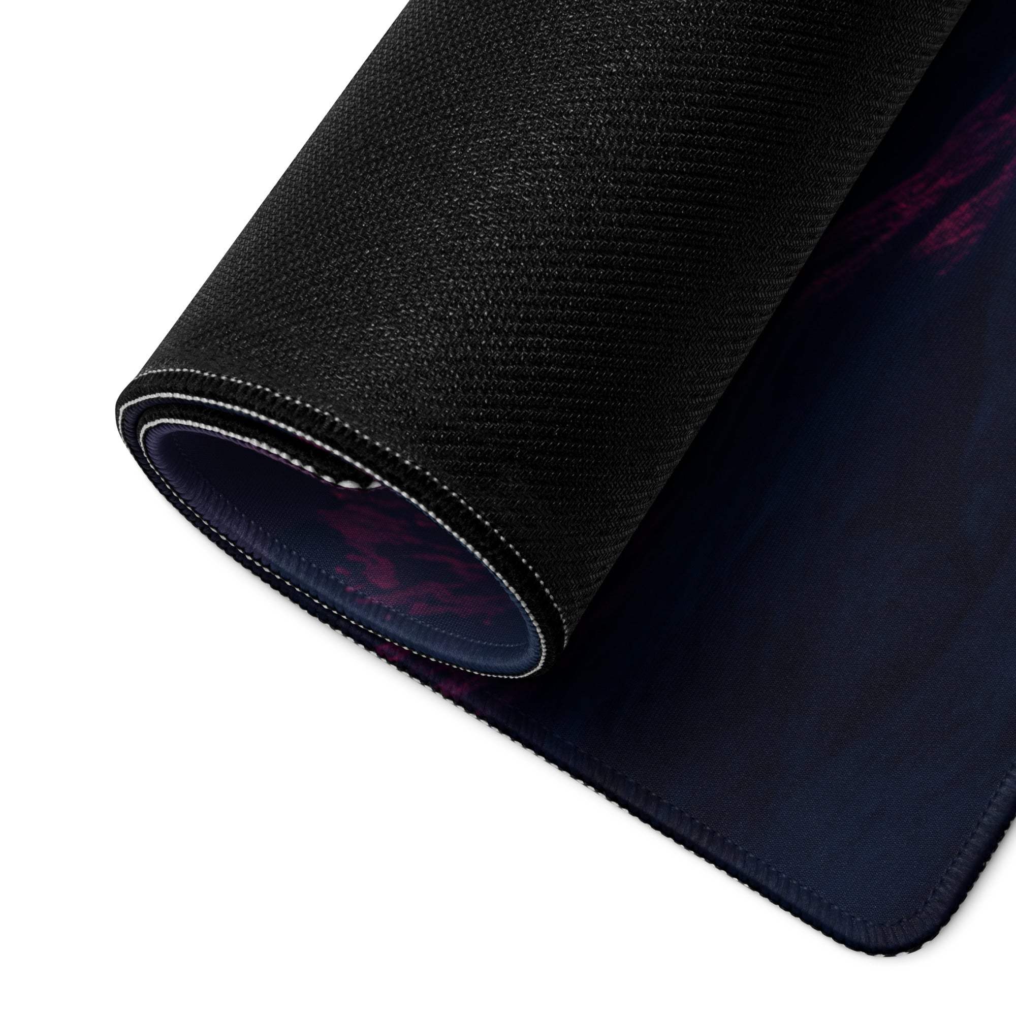 Black textured back of Neon Sci Fi Landscape gaming mouse pad with purple design