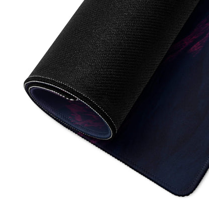 Black textured back of Neon Sci Fi Landscape gaming mouse pad with purple design