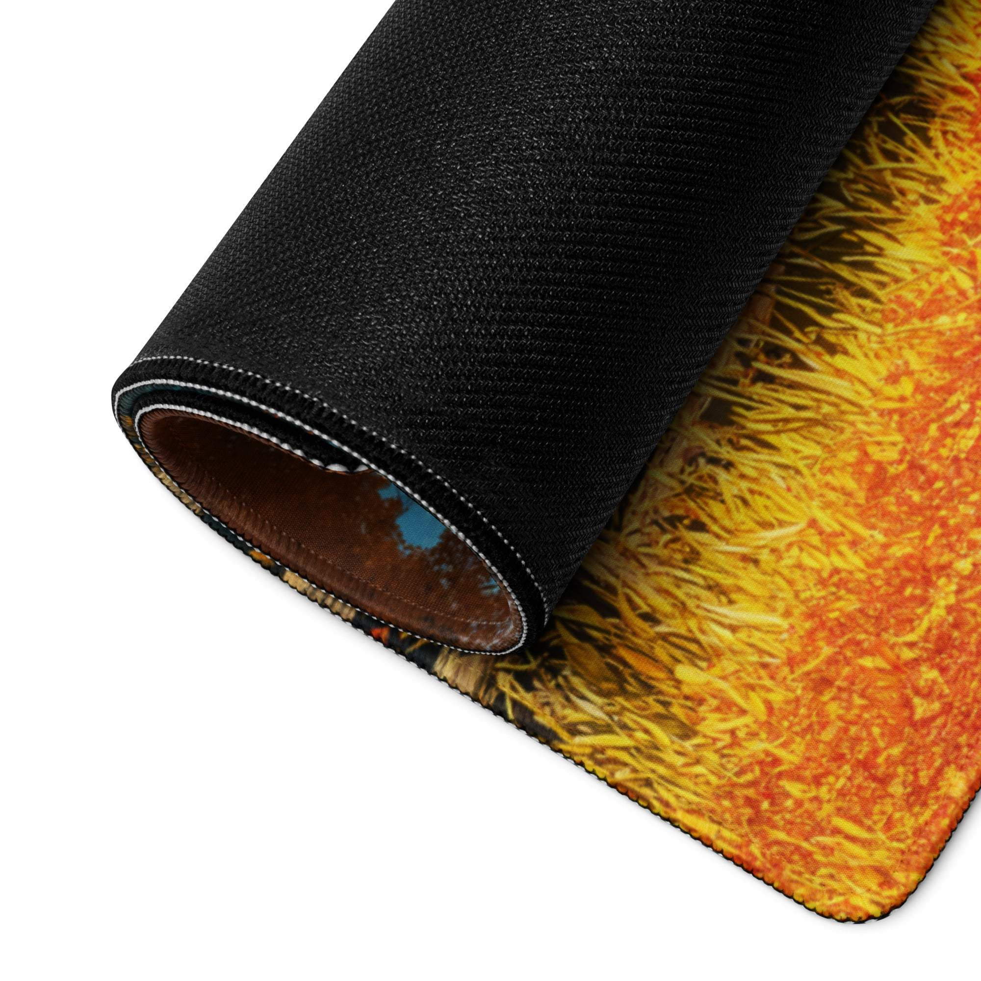 Black textured sunflower mousepad in autumn orange gaming design