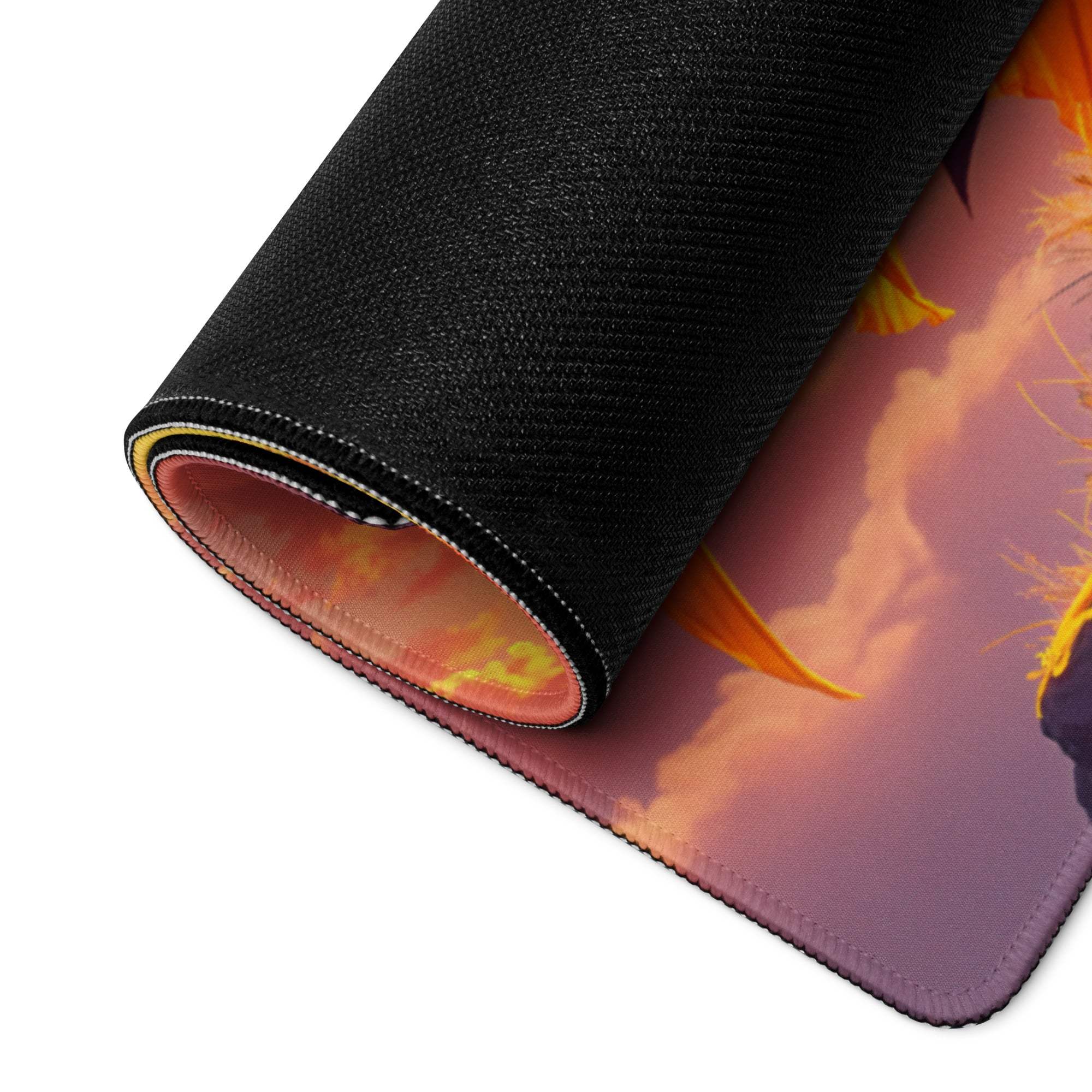 Black Epic Fantasy Warrior on Sunset Mountain gaming mousepad