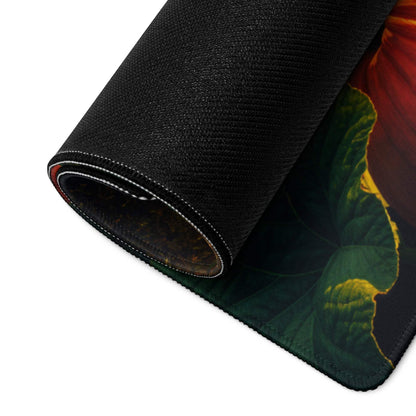 Autumn pumpkin patch gaming mouse pad with black textured floral design