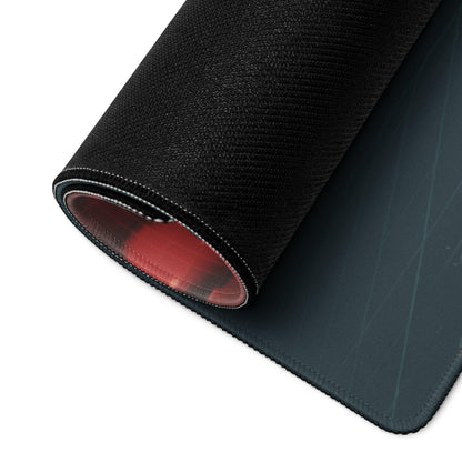Black textured Cyberpunk Mount Fuji mousepad with red lining and stitched edges
