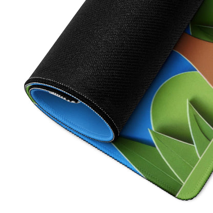 Black and blue gaming mousepad with green leaf Papercraft Nature design
