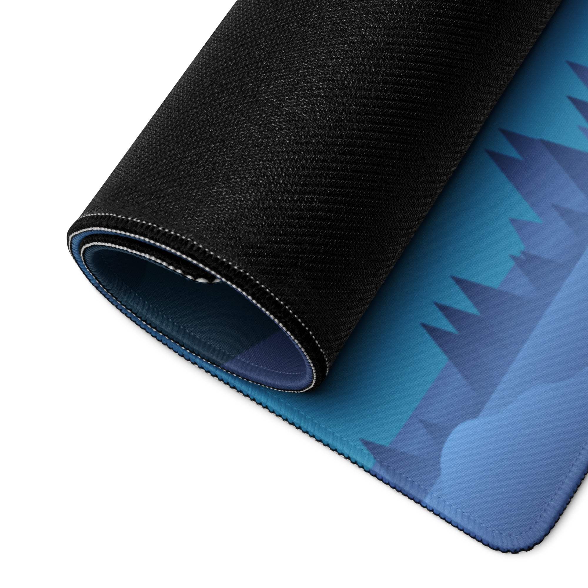 Blue night mountain landscape gaming mouse pad with stitched edges