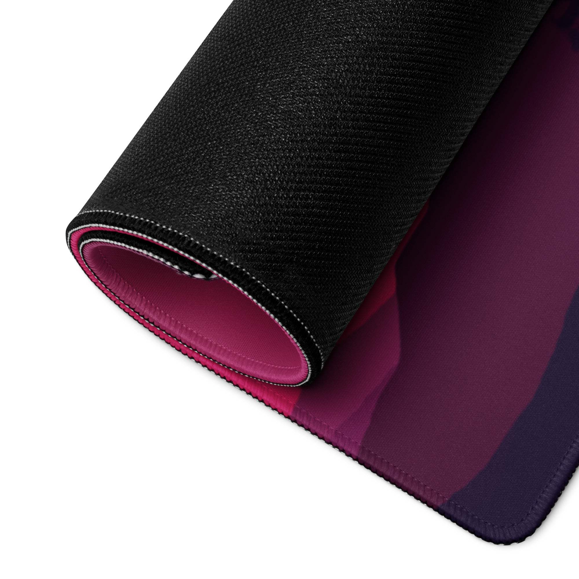 Rolled-up Atmospheric Moonlit Wolf purple sunset gaming mouse pad