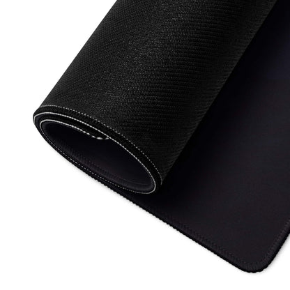 Black textured back of Blue Fantasy Landscape gaming mouse pad with stitched edges
