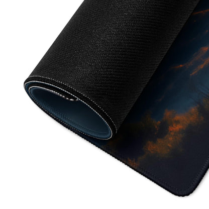 Epic yin yang cosmic night blue orange glow gaming mousepad with sky clouds