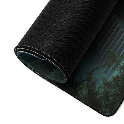 Black textured mousepad with dark jungle scene and non-slip base