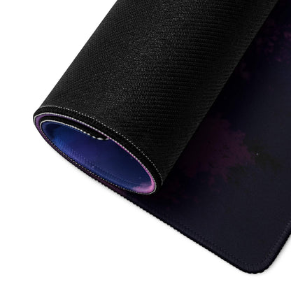 Black galaxy textured mousepad with blue lining and non-slip base