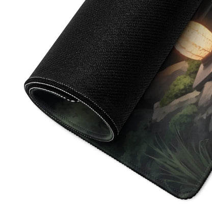 Large Moonlit Zen Garden anime mouse pad with black texture, rolled edge stitching, non-slip base