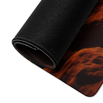 Black textured gaming mousepad with fiery orange sunset Martian landscape