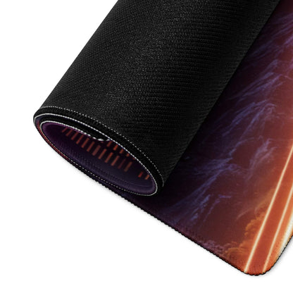 Black cosmic mousepad with purple orange nebulae and non-slip stitched base
