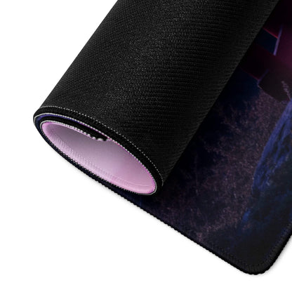 Black textured Mt Fuji sunset mousepad rolled to show pink lining