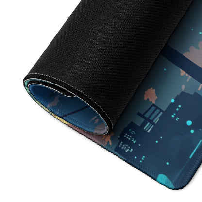Large blue twilight anime cityscape silhouette gaming mouse pad