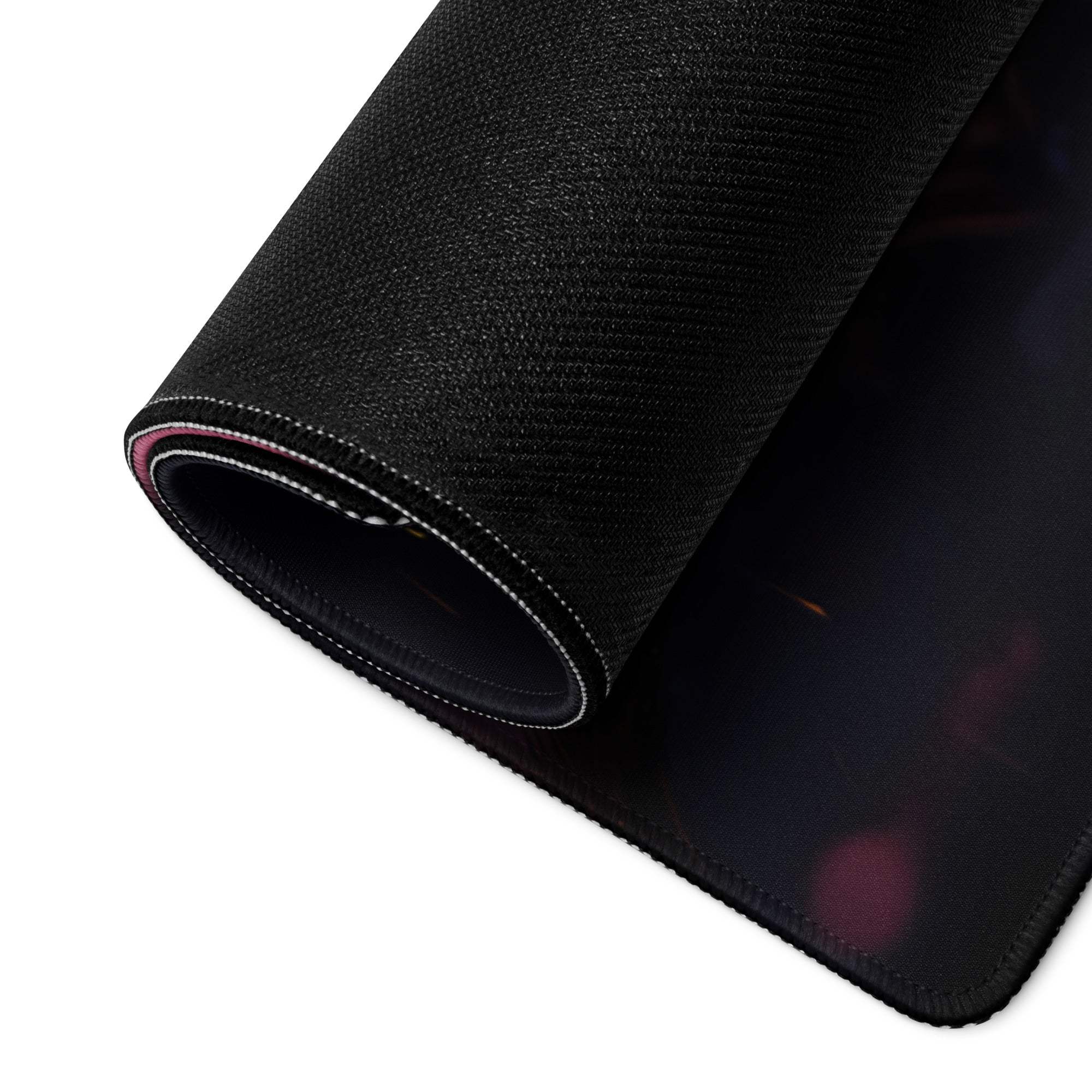 Black textured Dreamy Pink Sakura Forest gaming mousepad with edge glow