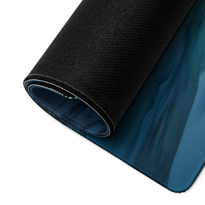 Back of Vibrant Aurora Landscape gaming mouse pad with black textured top and blue gradient underside