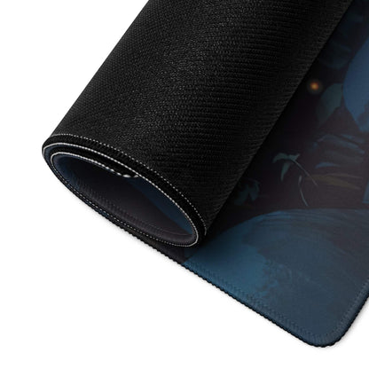 Midnight Forest large gaming mouse pad with black textured foliage design