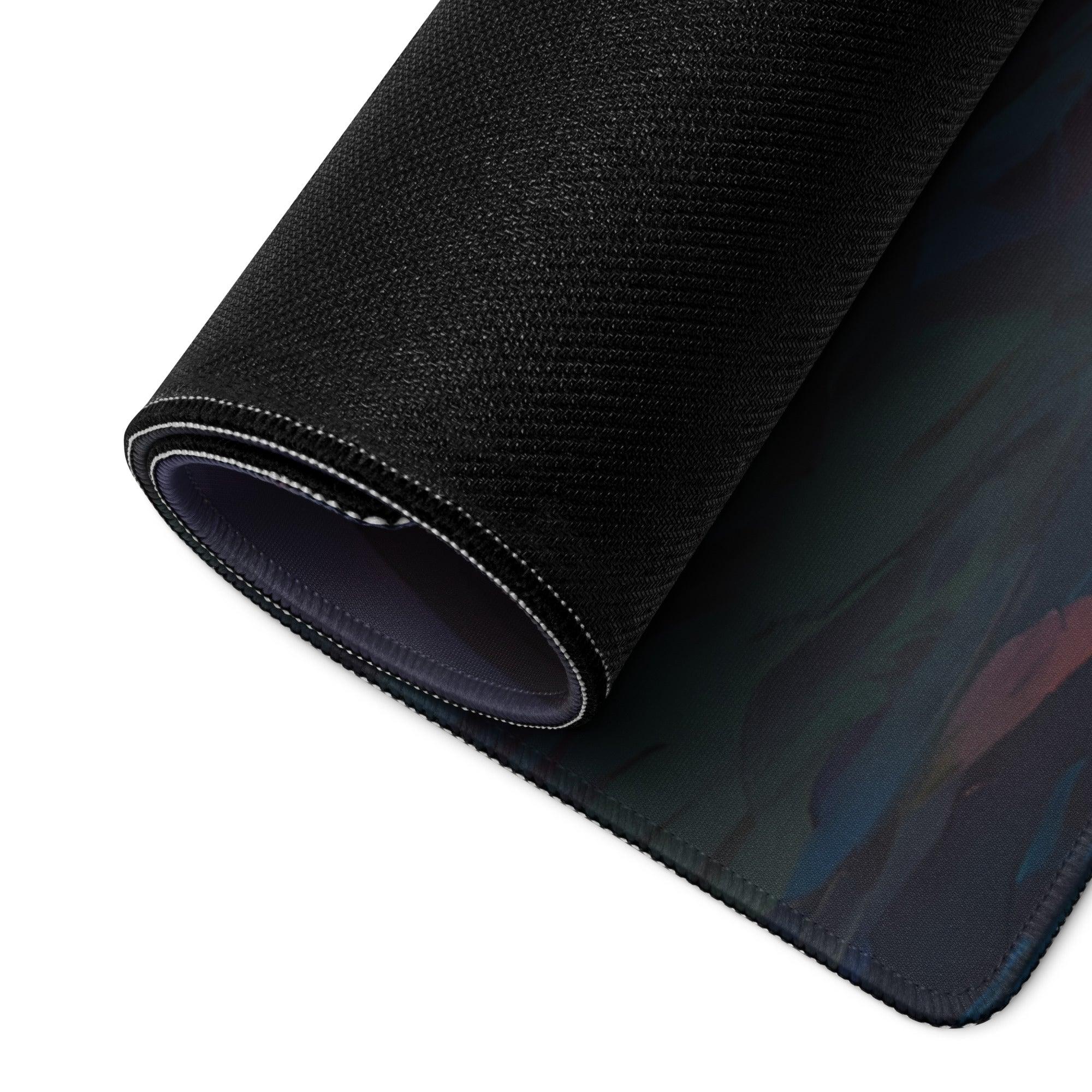Black textured gaming mouse pad with epic fantasy blue-purple gradient