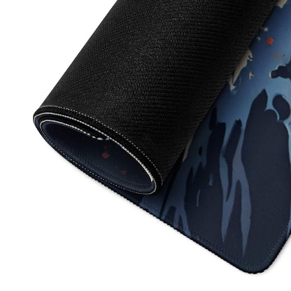 Epic Ocean Wave sunset blues gaming mouse pad, black textured with rolled edge