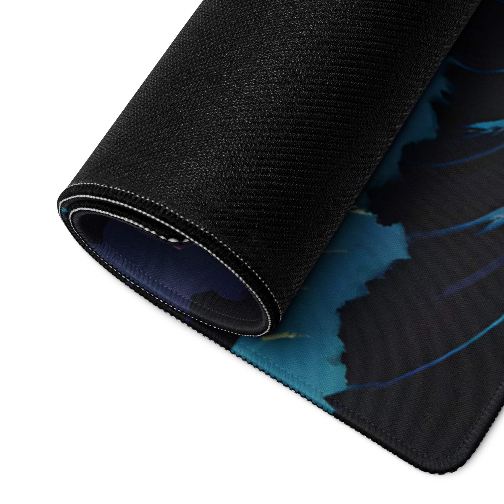 Black textured gaming mousepad with epic ocean sunset blue wave design