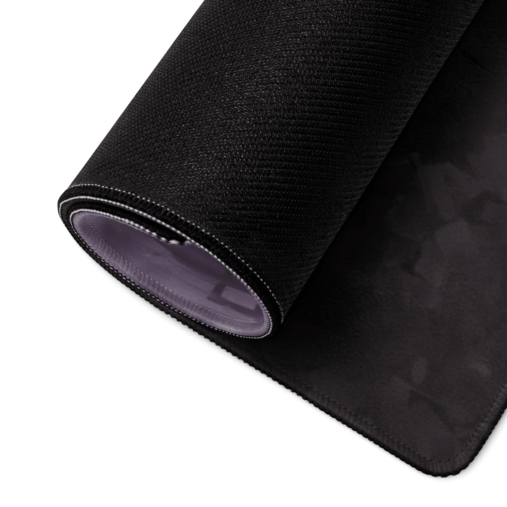 Black textured Epic Sci-Fi dystopian city mousepad with purple lining and stitched edges