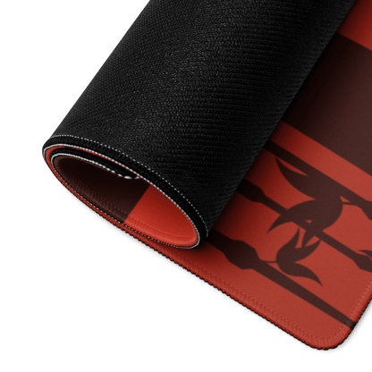 Epic Samurai Sunset large gaming mouse pad with black red bird design