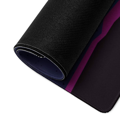 Black textured Cosmic Astronaut Purple Neon Night gaming mousepad with purple navy edge stripe