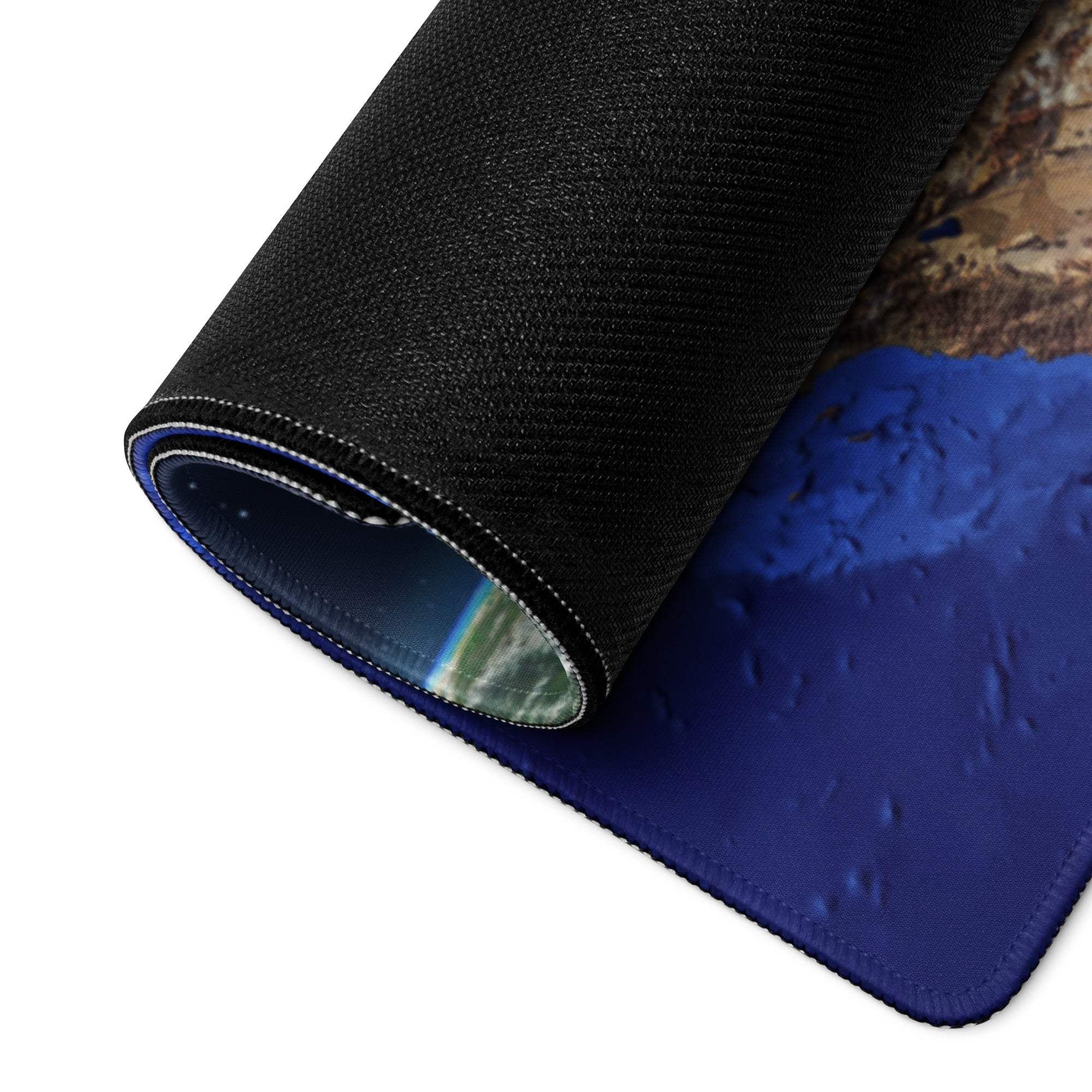 Stellar Earth gaming mouse pad with rolled edge earth design